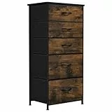 YITAHOME Kommode, 5 Stoffschubladen mit Griffen, Aufbewahrungsschrank, Schubladenschrank, Schrank, Metallgestell, stoffkommode für Schlafzimmer, für Wohnzimmer, Flur, Büro, rustikal braun