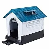Lanco - Zwinger für kleine Hunde mit verstellbarem Dach und Toilette. Innen- und Außenbereich mit Lüftungsgittern. Widerstandsfähiges Material. 68x55x66cm. Blau und weiß.