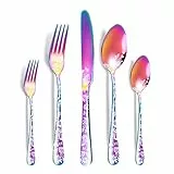 Aoresac Besteck-Set für 4 Personen, 20 Stück, aus Edelstahl, poliertes Muster, mit Blumenspiegel, inklusive Messer, Gabel für Küche, Restaurant, Party