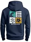 Neverless® Hoodie Backprint Herren Surfer Style Rückenaufdruck Icons Maritim Kapuzen-Pullover Männer Fashion Streetstyle Navy XL