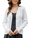 KANCY KOLE Damen-Strickjacke 2025, langärmelig, bauchfrei, leicht, gehäkelt, mit Knopfleiste, für Kleider, Helles Weiß, Groß