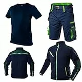 NEO TOOLS Herren Kurze Arbeitshose + Fleece-Arbeitsjacke und T-Shirt, Hosengürtel (Set) Gr. S(48) - 3XL(58) / modisches Design, mit Cordura verstärkt, Jacke mit Reflektierende Elemente