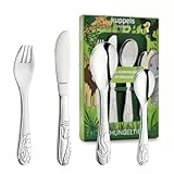 Kuppels Dschungeltiere Kinderbesteck Set 4-teilig im Geschenkkarton – ab 4 Jahre - Edelstahl 18/10 – Kindergabel und -messer, löffel & -teelöffel – spülmaschinenfest & kindgerecht