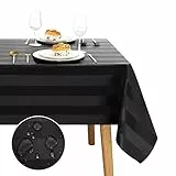 JIUZHEN Tischdecke Abwaschbar Schwarz 135x200cm Gestreift Tischdecke Outdoor Wasserdicht, Quadratische Wasserabweisenden mit Lotuseffekt Tischdecken, Tischtuch gartentisch, Wetterfeste für Balkon