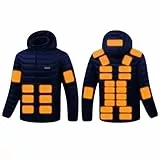 UHouse Beheizbare Jacke Herren Winter Heizjacke mit 31 Heizzonen Elektrische Beheizte Winterjacke USB Beheizbar Daunenjacke mit Kapuze Wärme Kapuzenjacke Skijacke Männer Outdoorjacke Blau L