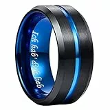 NUNCAD 10mm Schwarz Blau Ring aus Wolfram Herren Damen Schmuck Ring für Hochzeit Verlobung Freundschaft Größe 74.8 (23.8)