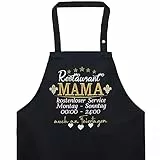 EXPRESS-STICKEREI RESTAURANT MAMA bestickte Kochschürze verstellbar mit Tasche mit tollem Design Grillschürze für Mama Frauen Schürze Hotel Mama Damen Küchen-Schürze Muttertag Geschenk Mutter/Ehefrau