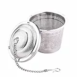 BESTYASH Teesieb mit Abtropfschale Großer Losen Tee Filter für Kräutertee Gewürze und Suppen Flachboden Extra Lange Kette Spülmaschinengeeignet Einzeltasse