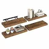 VASAGLE Wandregal, 4er Set, Schweberegal, Regalbrett, 20 x 60 x 3,8 cm, Wandboard für Bilderrahmen, Deko, Regal für Wohnzimmer, Arbeitszimmer, Küche, vintagebraun LWS075B01