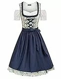 SCARLET DARKNESS Damen Trachtenmode Trachtenbluse Trachtenkleid DREI Teilig Dunkelblau und Blumendruck L
