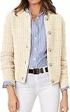 YUTILA Kurz Strickjacke Damen Langarm Rundhalsausschnitt Knopfleiste Waffelstrick Cardigan Vintage Klassisch Elegante Pullover