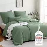 ATsense Bettwäsche 135x200 Baumwolle 4teilig, Stonewashed Bettwäsche-Sets Grün Ähnlich wie Leinen, Oeko-TEX, Hypoallergen und Atmungsaktiv, 2 Bettbezug und 2 Kissenbezug 80x80