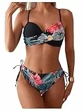 GORGLITTER Bikini Damen Set Push Up Badeanzug Zweiteilliger Boho Bademode Bauchweg Sommer Strandmode Swimmsuit Set mit Blumen Schwarz M