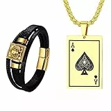 Aroncent Armband Halskette Poker Anhänger: Herren Gold Pokerkarte Armband Halskette Set Freundschaftarmband Panzerarmband Lederarmband Halsschmuck mit Pik A