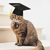 Amosfun Quasten Abschluss Mütze 2 Stück Haustier Abschlusskappen Schwarzer Abschluss Hut mit Gelber Quaste Haustier Abschluss Kostüm für Hunde Katzen Urlaub Kostüm Zubeh?r Abschluss Kostüm