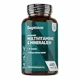 Multivitamin Tabletten - 400 vegane Tabletten - 27 Zutaten - Laborgeprüft - Mit Vitamin B Komplex, Vitamin C, Magnesium, Kalium - 13+ Monate Vorrat - Frei von Magnesiumstearat & Gluten - WeightWorld