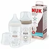 NUK Perfect Match Babyflaschenset | Ab 3 Monate | Passt sich dem Baby an | Temperature Control | Anti-Colic | 260 ml | BPA-frei | Silikontrinksauger, Medium | Regenbogen und Herz | 2 Stück