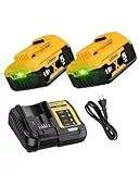 2Stück 5000mAh Ersatzakku für Dewalt Akku 18V + 4A DCB115 Ersatz für Dewalt Ladegerät XR DCB182 DCB184 DCB200 DCB184 DCB101 DCB107 DCB112 DCB105 DCB115 DCB203 mit LED-Anzeige