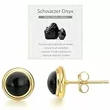 JENDEAR Schwarzer Onyx Ohrringe Silber 925 für Damen Hypoallergene Nickelfrei Natürlicher Edelstein Ohrstecker, 8mm Durchmesser, Schmuck Geschenke (Gold)
