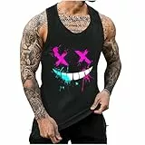 KOG Tank Top Herren Sport Tanktop Sommer Muskelshirts Ärmelloses T-Shirt Grafik Shirt Lässig Baumwolle Oberteile Junge Unterhemd Basic Wandershirt Männer Lose Tops Schwarz 3XL