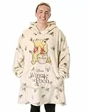 Disney Winnie The Pooh Tragbarer Decken-Hoodie fur Damen | Beigefarbener Kapuzenpullover fur Erwachsene mit Teddybar-Charakter und Hummel-Allover-Print