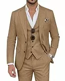 ZKHOECR Herrenanzug, 3-teilig, Leinen, schmale Passform, Blazer, Weste, Hose, Set, Hochzeit, Abschlussball, Smoking, Business, Freizeitanzug, Khaki, 3XL