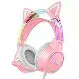 ONITOON Cat Ear Gaming-Headset mit Mikrofon für Kinder und Erwachsene, Farbverlauf, RGB-Hintergrundbeleuchtung, kabelgebunden, leichtes Headphoe für PS4/PS5/Xbox One/PC/Telefon, virtueller