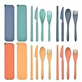Besteck Set 4 Personen, Campingbesteck & Reisebesteck - Robust, Tragbar und Wiederverwendbar, Reisebesteck mit Etui für Camping Geburtstagsfeier Schule Arbeiten