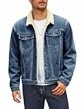 Runcati Herren Jeansjacke Fleece Denim Trucker Jacke Vintage Freizeit Übergangsjacke Warm Flauschig Winter Outdoor Jacken mit Knopfleiste Dunkelblau M