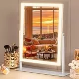 FENCHILIN Hollywood Spiegel 3 Farbiges Dimmbares Licht Schminkspiegel mit Beleuchtung Smart Touch Steuerung Spiegel mit Beleuchtung 360° Drehung 10x Vergrößerung Schminkspiegel 30 x 41 cm