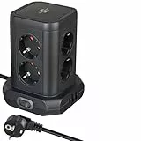 Brennenstuhl Steckdosenturm 8-Fach mit USB (Steckdosenblock 8-Fach mit 2X USB A & 1x USB C Power Delivery zum Schnellladen, Steckdosen in 45°-Anordnung, 2m Kabel) schwarz