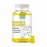 Omega 3 Gummibärchen mit Vitamin E aus Fischöl mit Zitronengeschmack – Hochdosiert Omega 3 Fettsäuren EPA und DHA – 400 mg EPA + 200 mg DHA – Omega 3 Gummies – 60 Einheiten