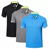 HUAKANG 3er Pack Poloshirt Herren Kurzarm Schnelltrocknend Atmungsaktives Tennis Poloshirt Herren Casual Polohemd Sommer Outdoor Sports Golf T-Shirt 0506-Balck Grey Blue-XL