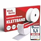 Klick Berlin Klettband Selbstklebend | 1 cm x 3 m | Extra schmal | Klett Klebeband klebt auf vielen Flächen | Klettverschluss | 10 mm breit, 3 Meter lang Weiß