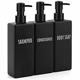 Segbeauty Seifenspender Schwarz Matt, 3 Stück Pumpflasche 500ml, Shampoo Spender für Dusche, Spülmittelspender Küche, Seifenspender Kunststoff mit Bedruckten Etiketten