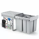 lovewind Dreikammer-Abfalleimer, 20L+2x10L, Mülleimer küche, Mülltrennsystem für Unterschrank，Stahlrahmen, ABS-Deckel Mülltrennung als Vollauszug mit Teleskopschienen, Dunkelgrau