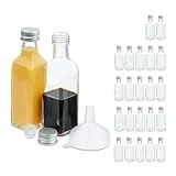 Relaxdays kleine Flaschen, 24er Set, 100 ml, Glasflaschen zum Befüllen, Schraubverschluss & Korken, transparent/silber