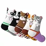 Chalier Cozy 5 Paar Damen Socken Hunde Katzen Motiven Tiere Socken Lustige Baumwolle Crew Socken Geschenk Einheitsgröße（Gemischte Katze）