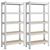 SONGMICS Schwerlastregal, 2er Set, Kellerregal, Lagerregal, 30 x 75 x 150 cm, Regal mit Stahlgestell, bis 650 kg belastbar, 5 verstellbare Ablagen, silbern GLR030E02