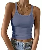 Imily Bela Damen Tops Sexy Spaghetti Tank Top mit U-Ausschnitt Basic Sommer Tanktops Slim Fit Ärmellos Oberteile Camisole Baumwolle（Hellblau，M）