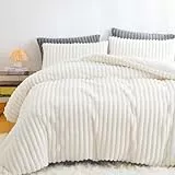 Nayoroom Winter Bettwäsche 135x200 Weiß Plüsch Warm Fleece Bettbezug 2 Teilig Weiss Flauschig Kaninchenfell Kuschelig Kunstfell Microfaser Winterbettwäsche und Kissenbezug 80x80 cm mit Reißverschluss