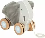 small Foot Nachziehtier Elefant mit Knisterohren aus Holz, Nachziehspielzeug mit gummierten Rädern, fördert Motorik und Laufenlernen, für Kinder ab 1 Jahr, 12624, Grau