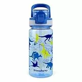 wooshwa Trinkflasche mit Strohhalm 480ml Auslaufsicher Sport Trinkflaschen Wasserflasche zum Wandern & Fitnessstudio mit Tragegriff BPA-frei - Dinosaurier
