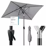 Sekey Aluminum Sonnenschirm mit Kurbel und Knicker, 210 × 140 cm Sonnenschirm Rechteckig für Balkon Garten & Terrasse Sonnenschutz UV 50+, Hellgrau