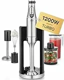 LEBENLANG Premium 1200W Stabmixer Set - Inkl. 5x Zubehör & Spritzschutz I Stufenlos verstellbar & Turbo I Elektrische Hand Blender Pürierstab Edelstahl Zauberstab Mixer Mixstab Purierstabmixer Stab