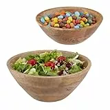 Relaxdays Salatschüssel, 2er Set, Mangoholz, Ø 23 und 29 cm, runde Servierschüsseln für Salat, Snacks, Obstschale, braun