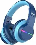 iClever Bluetooth Kinder Kopfhörer, Farbige LED-Leuchten, Kinderkopfhörer Over-Ear mit 74/85dBA Lautstärkebegrenzung, 85 Stunden Spielzeit, Bluetooth 5.2, Eingebautes Mikrofon Blau