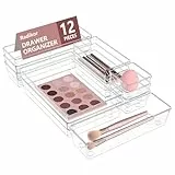 Radikor Schubladen Organizer, 12 Stücke Schminktisch Organizer in 4 Größen, Drawer Organizer, Make Up Organizer, Schubladen Ordnungssystem für Schreibtisch, Büro, Küchen, Bad