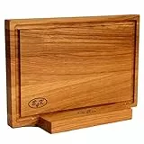 B4K® Schneidebrett aus Eiche 30×20×2,2 cm mit Ständer | Handgefertigt, geölt & antibakteriell | Beidseitig verwendbar | Vielseitig als Küchenbrett, Hackbrett & Servierbrett