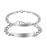 JewelryWe Schmuck 2pcs Pärchen Armband mit Gravur, Edelstahl Poliert Figarokette Partnerarmband Freundschaftsarmband Paar Armkette Armreif für Herren Damen, Silber